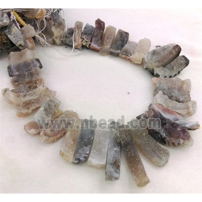 agate druzy collar bead, stick, freeform