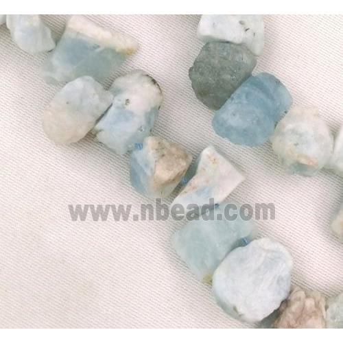 Aquamarine chip bead, freeform, top-drilled, blue