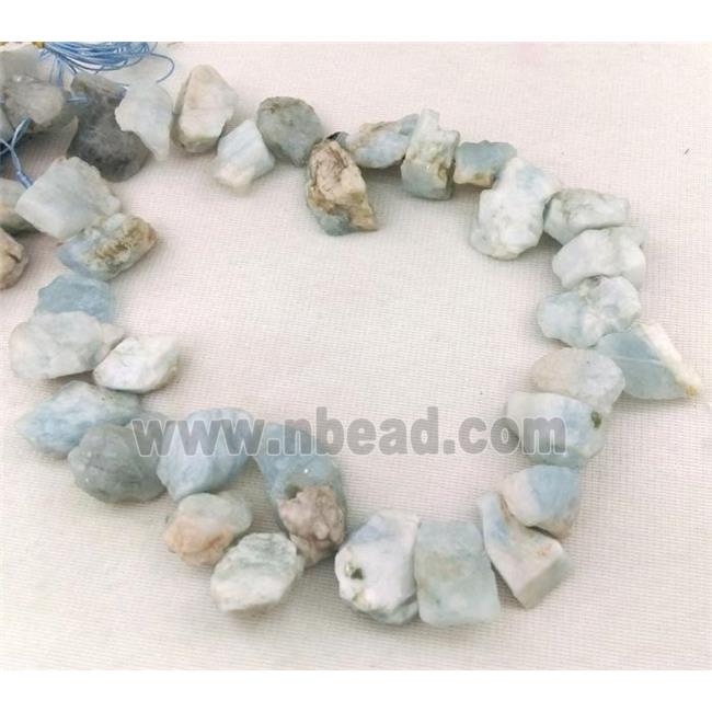 Aquamarine chip bead, freeform, top-drilled, blue