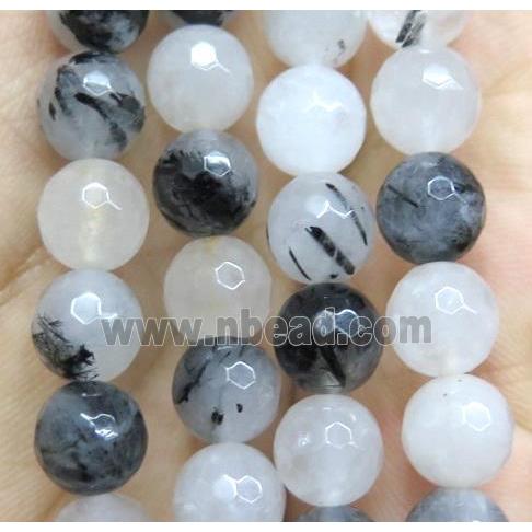 Black Rutilated Quartz Beads, faceted round