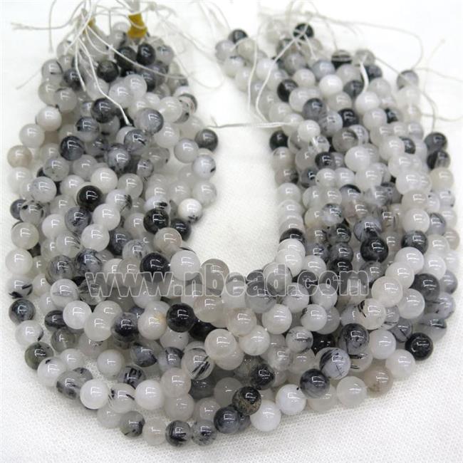 Black Rutilated Quartz Beads, round