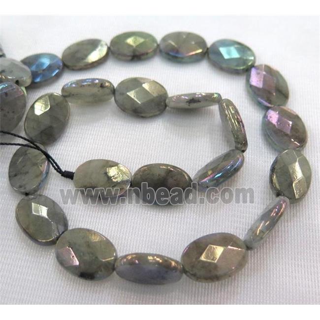 Labradorite bead, faceted oval, AB color