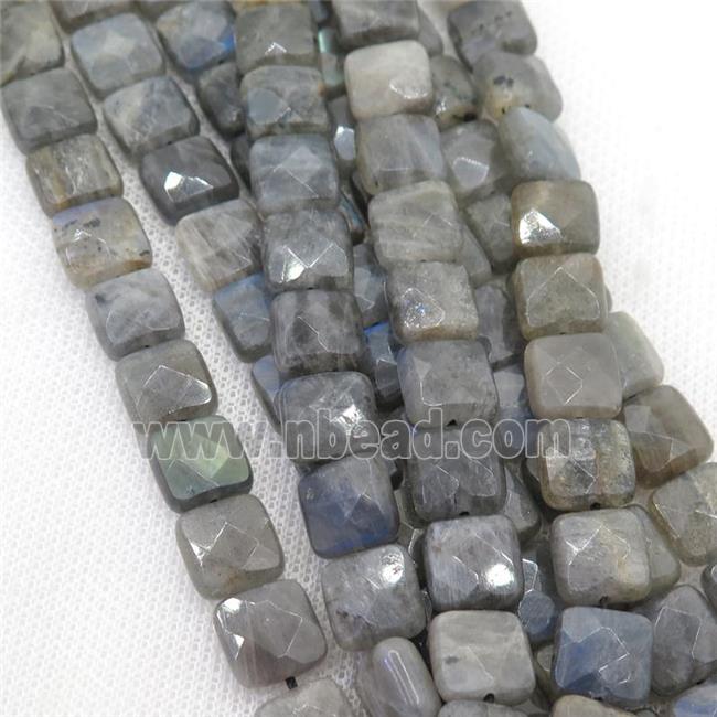 Labradorite bead, faceted square