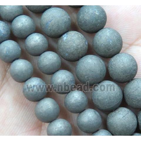 natural round matte Pyrite Beads