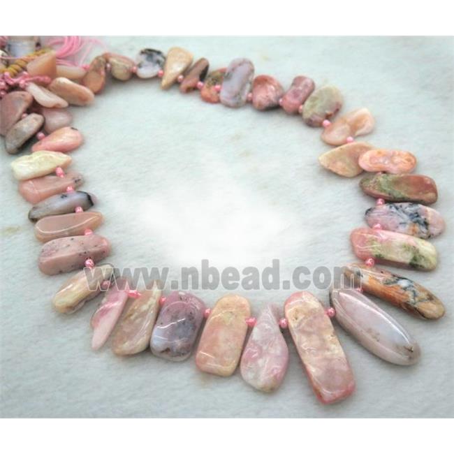 pink opal stone collar beads, freeform, top drilled