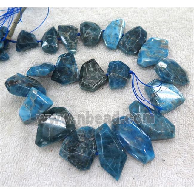 Apatite beads, blue, faceted freeform