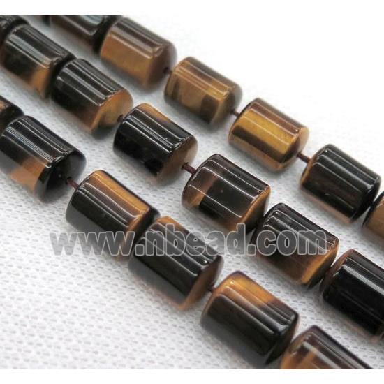 Tiger eye stone bead, 3faces tube, yellow, black