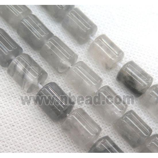 gray Cloudy Quartz bead, 3faces tube