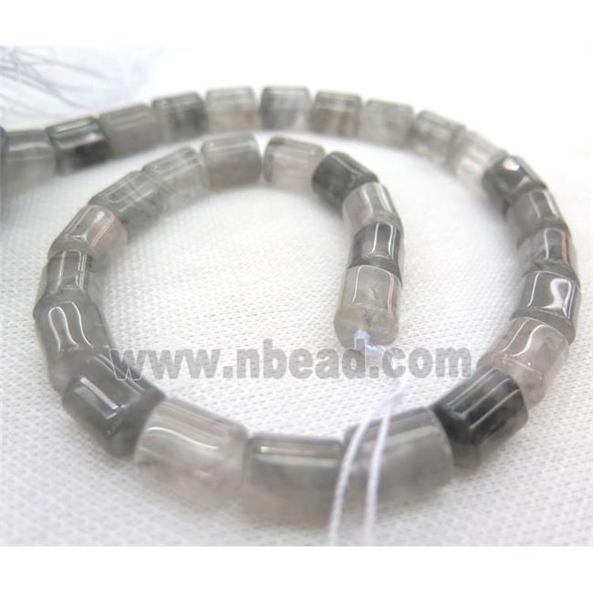 gray Cloudy Quartz bead, 3faces tube