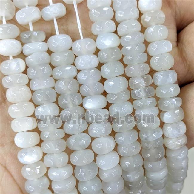 white MoonStone bead, faceted rondelle