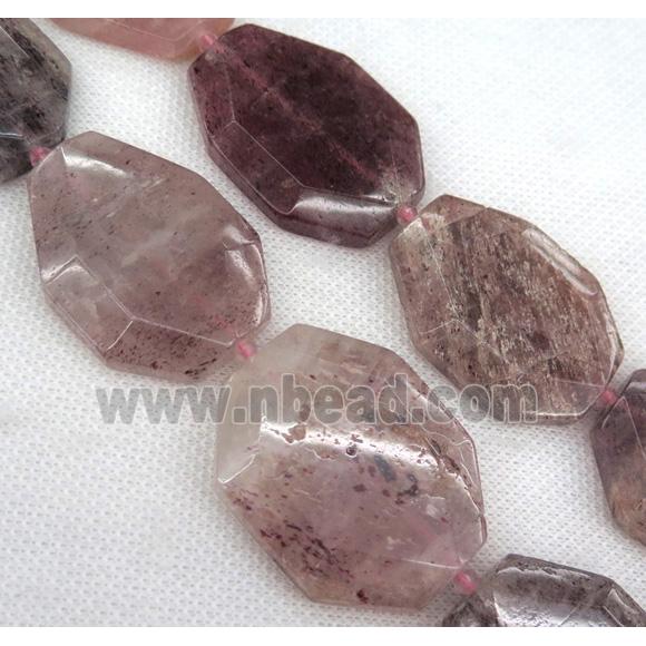 Strawberry Quartz slice bead, faceted freeform, pink