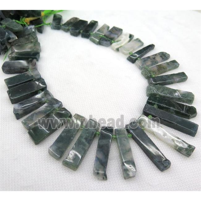 Moss Agate stick collar bead, green