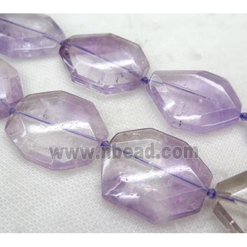 Amethyst slice beads, faceted freeform, lt.purple