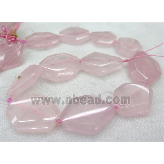 Rose Quartz slice beads, faceted freeform, pink