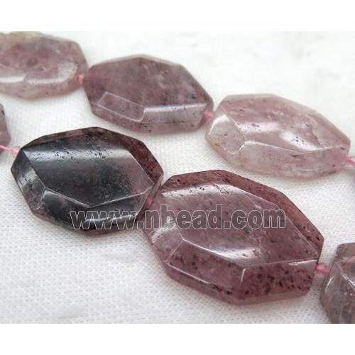 Strawberry Quartz slice bead, faceted freeform, pink