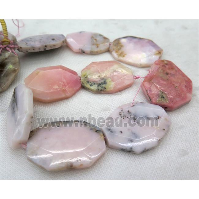 pink opal jasper slice beads, faceted freeform