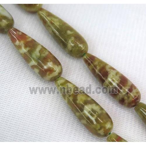 Green Serpentine Jasper Beads, teardrop