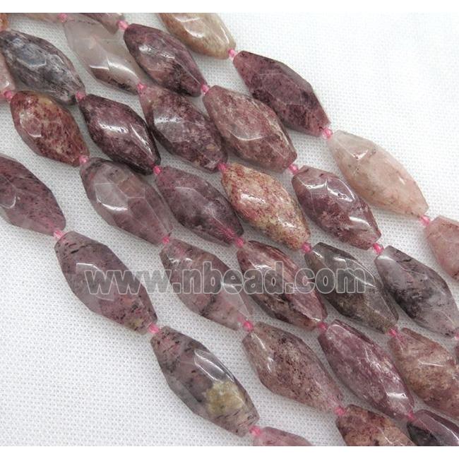 Strawberry Quartz beads, faceted rice, pink