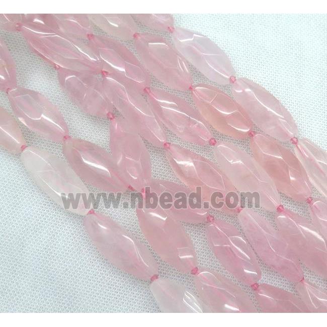 faceted Rose Quartz rice bead, pink