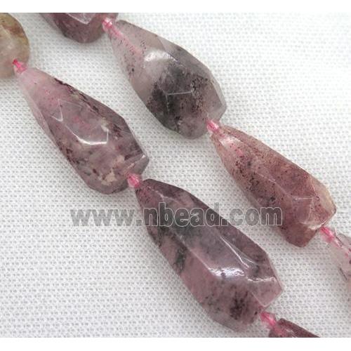 Strawberry Quartz Beads, faceted teardrop