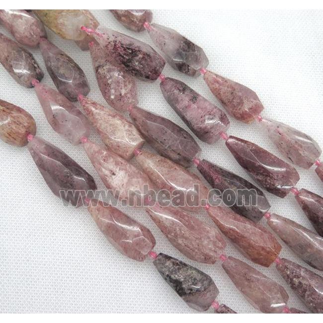 Strawberry Quartz Beads, faceted teardrop