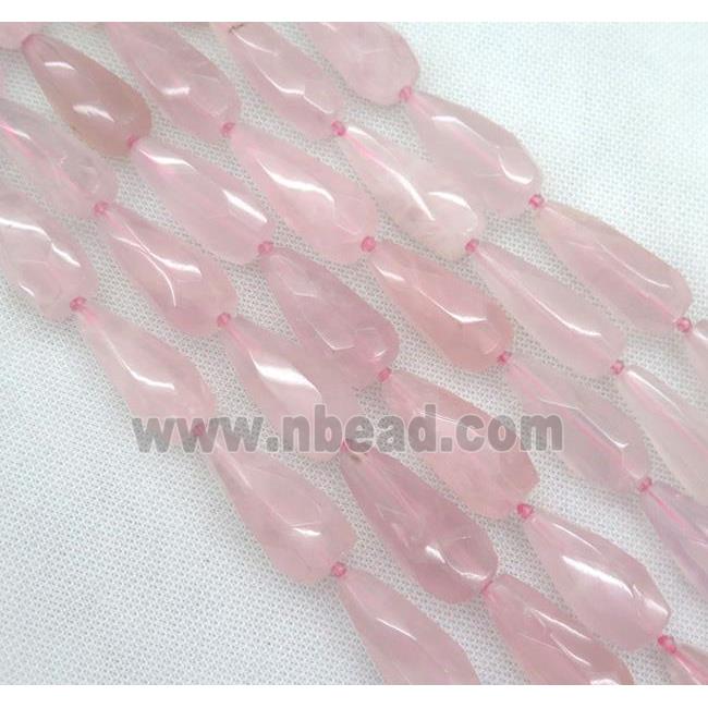 Rose Quartz beads, faceted teardrop