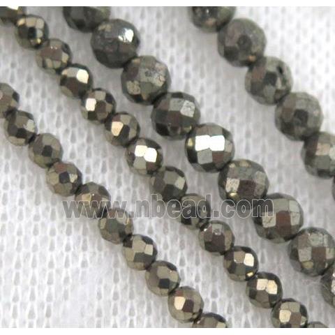 pyrite bead, faceted round, A grade