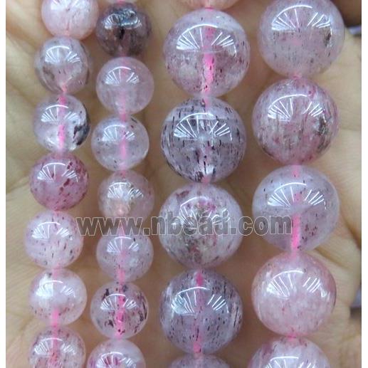 round Strawberry Quartz Beads, pink