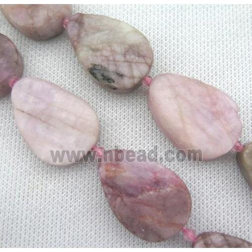 pink Kunzite bead, flat teardrop