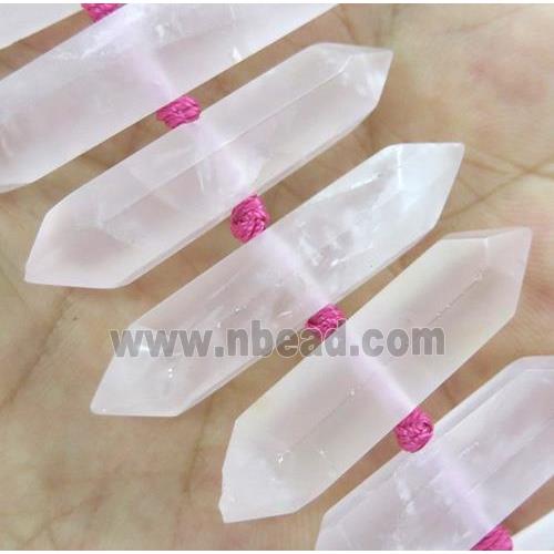 Rose Quartz Bullet Beads, point, matte, pink