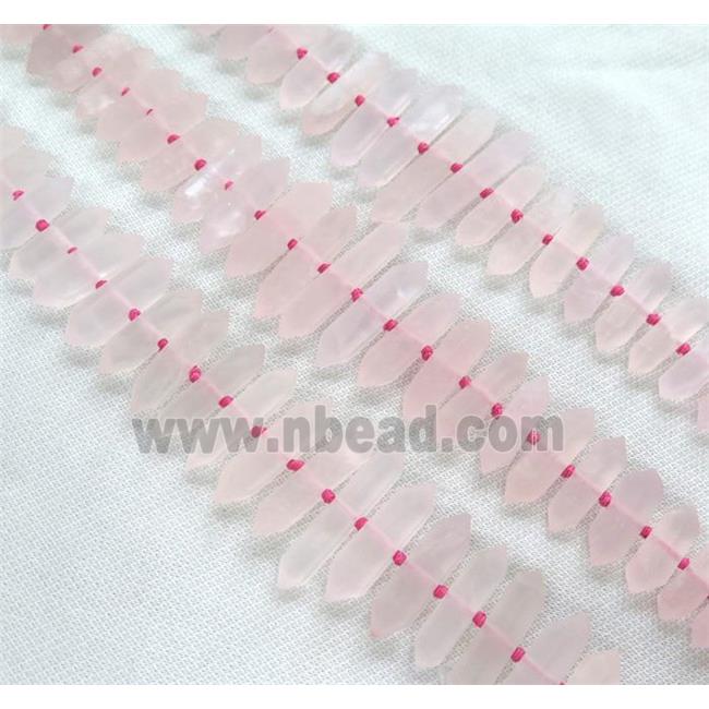 Rose Quartz Bullet Beads, point, matte, pink