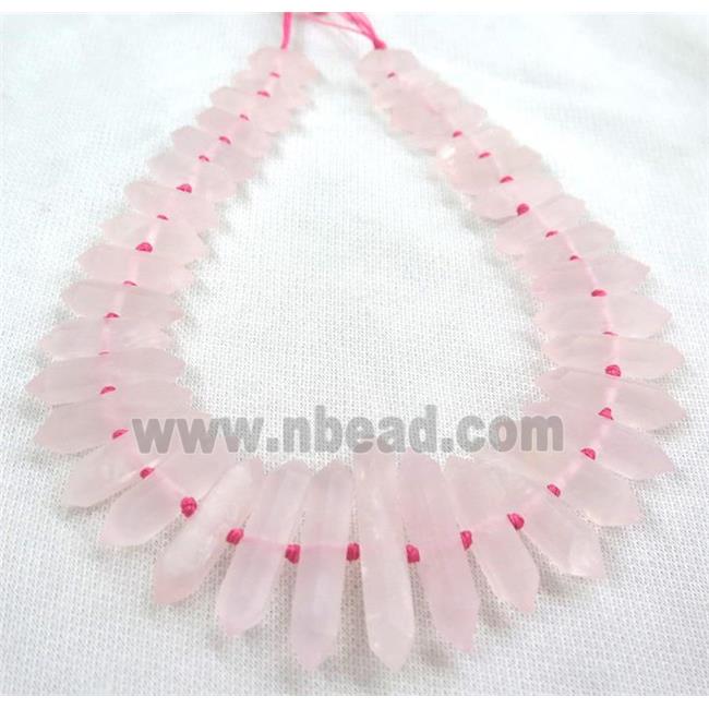 Rose Quartz Bullet Beads, point, matte, pink