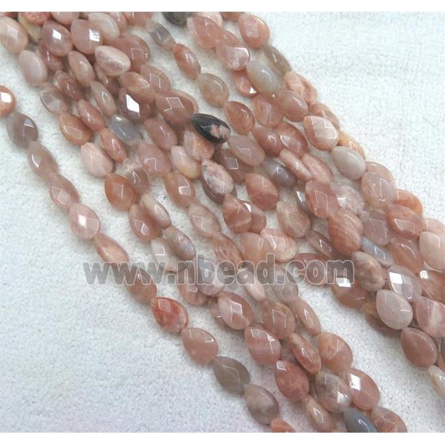 pink Sunstone bead, faceted, teardrop