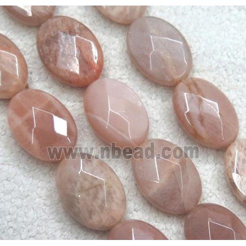 Sunstone bead, faceted flat oval, pink