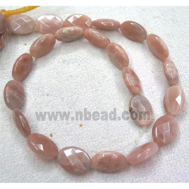 Sunstone bead, faceted flat oval, pink