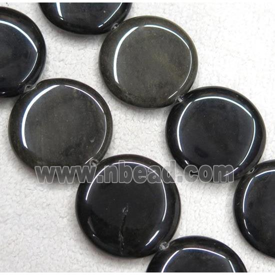 gold-Obsidian beads, flat round