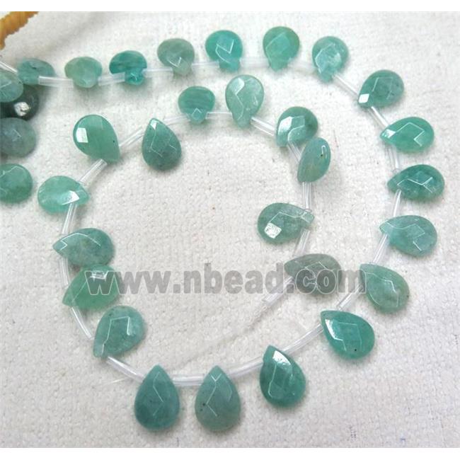 green Amazonite beads, A-grade, faceted teardrop, top-drilled