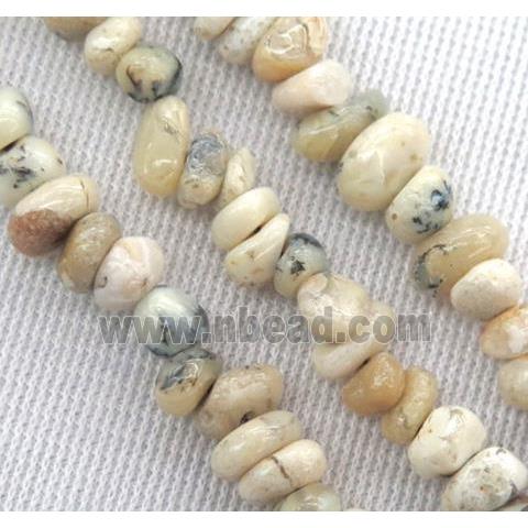 white Peruvian Moss Opal jasper chip beads, freeform