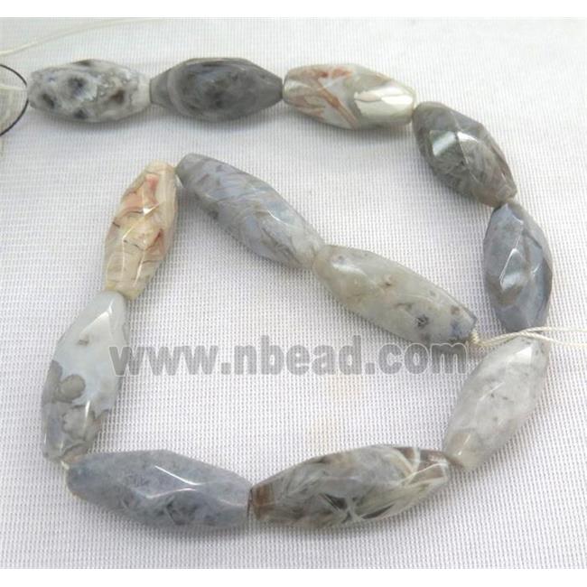 natural gray Bamboo Agate beads, faceted rice