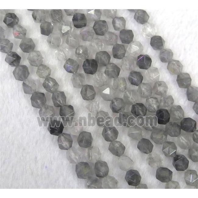 gray Cloudy Quartz beads cut round