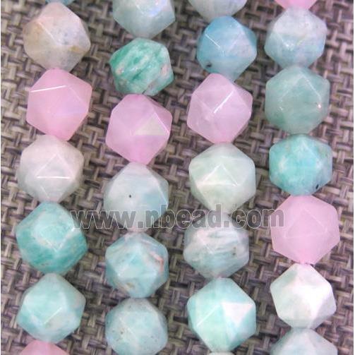 Malagasy Rose Quartz and Amazonite beads cut round