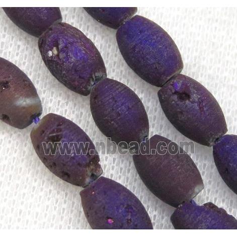 8" string of druzy agate rice beads, matte, purple plated