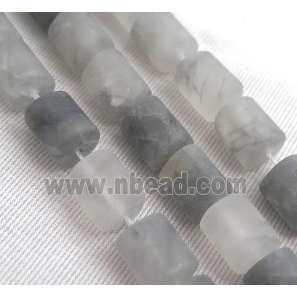 matte Gray Cloudy Quartz beads, 3faces tube