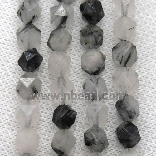 natural Black Rutilated Quartz beads cut round