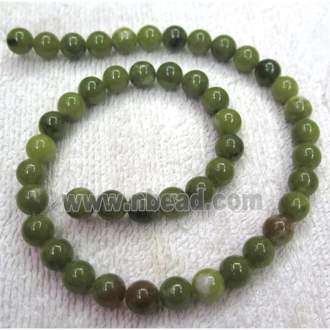 Green Chinese Nephrite Jade Beads Smooth Round