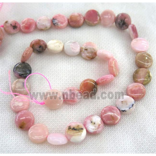 pink opal stone beads, flat round