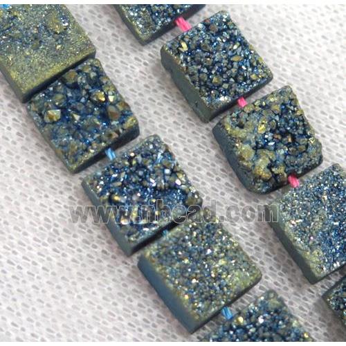 green druzy Quartz bead, square