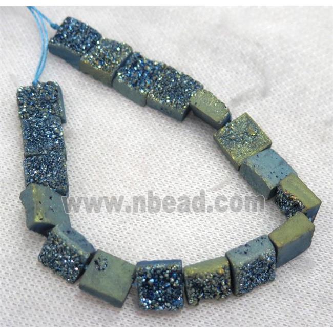 green druzy Quartz bead, square