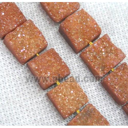 gold champagne druzy Quartz bead, square