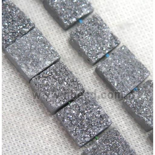 silver druzy Quartz bead, square